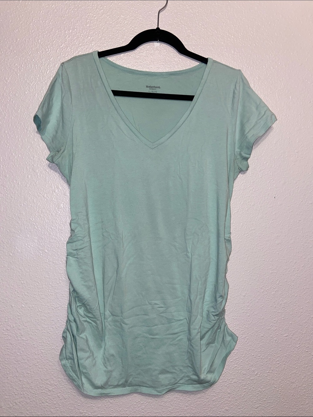 Maternity Mint Green V-Neck Short Sleeve Tee, Size Large